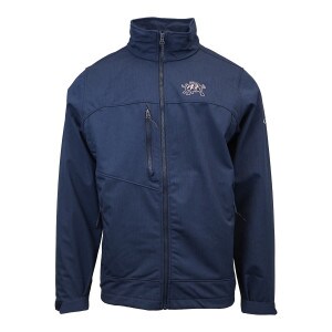 Navy Columbia Ascender Soft Shell Jacket with Bull logo.